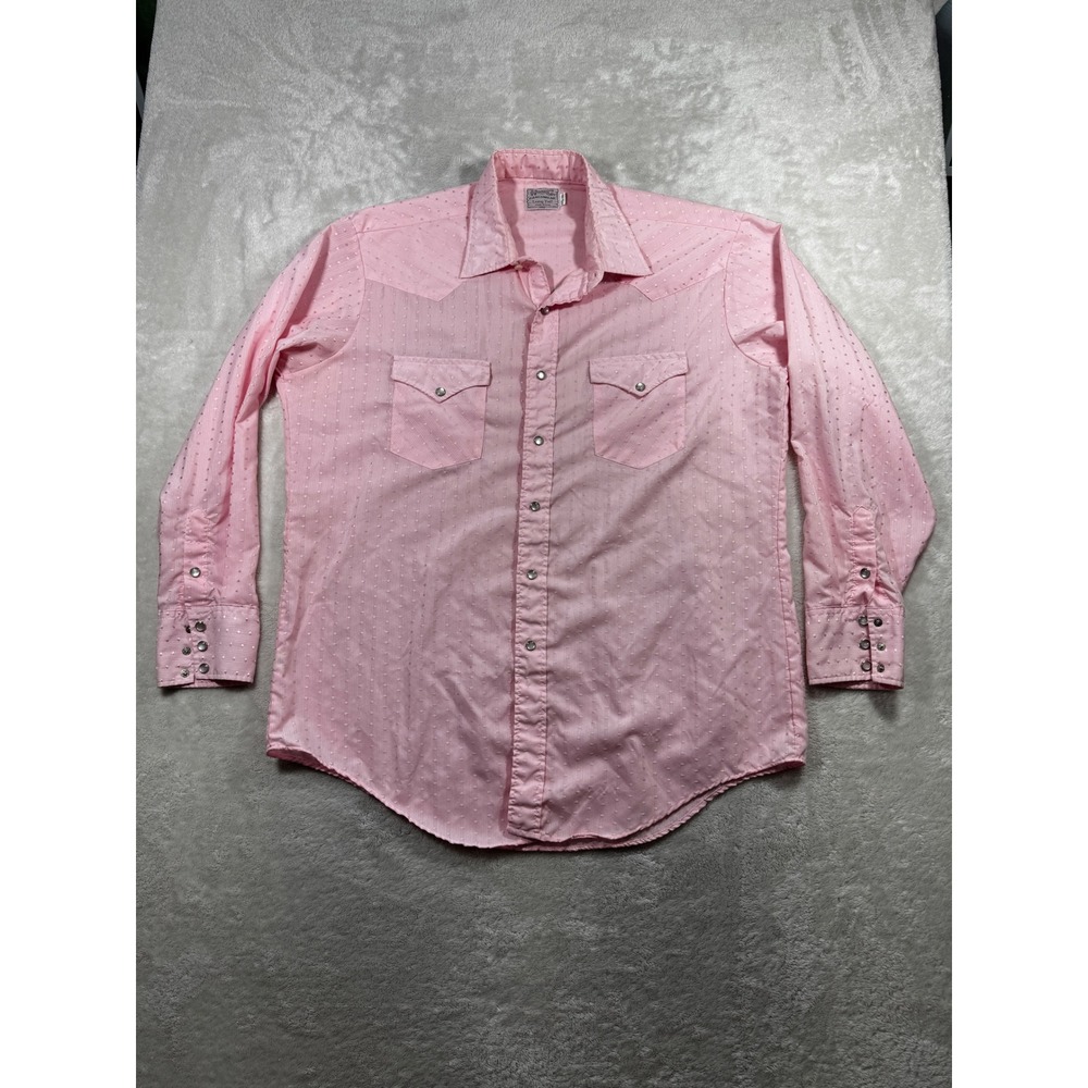 H Bar C Mens Long Tail Western Pearl Snap Pink Stripe Dobby Shirt 17.5-35 (XL)